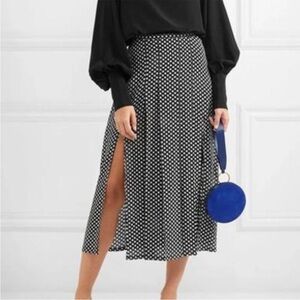RIXO London Georgia Pleated Star Print 100% Silk Midi Skirt Black White Size Med